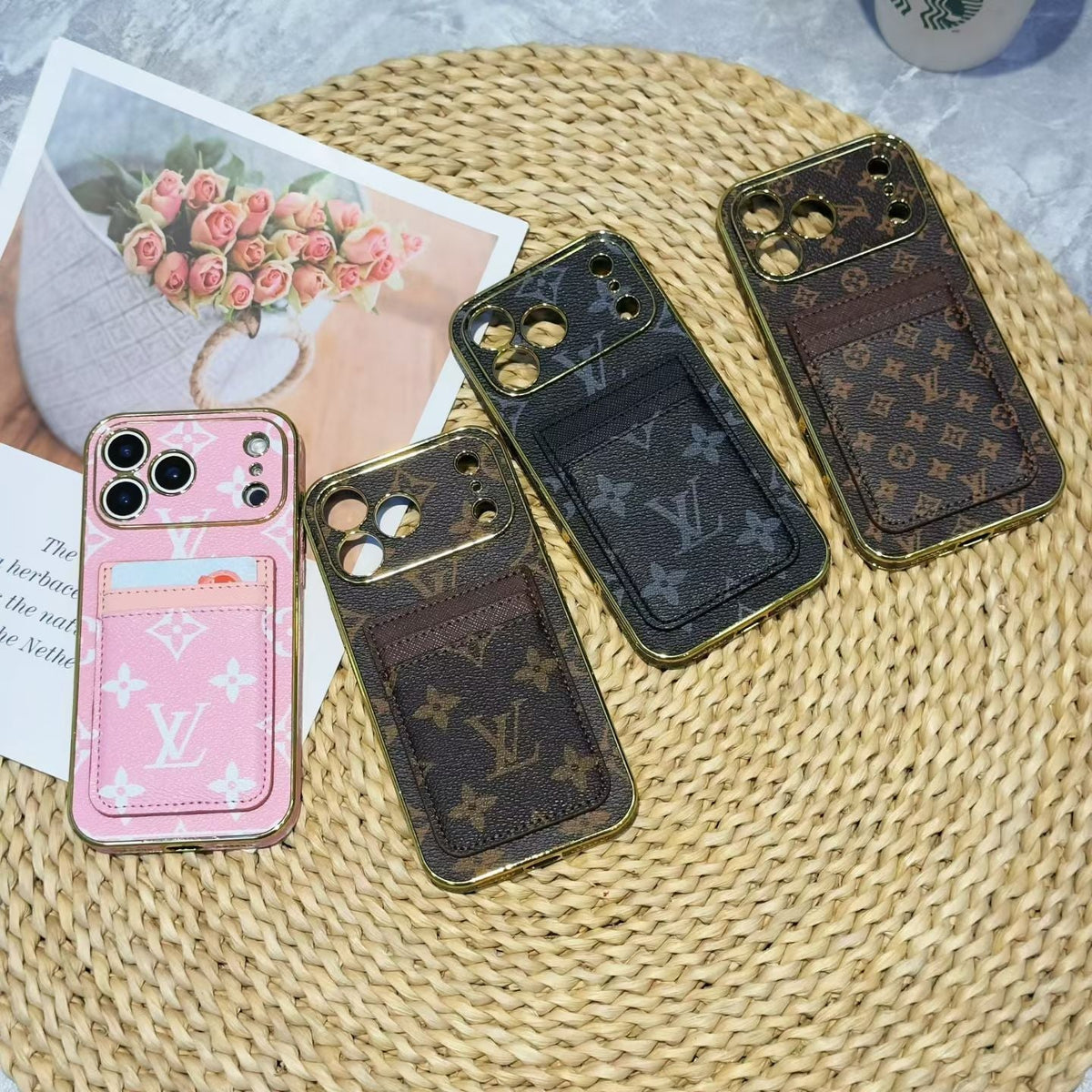 Louis Vuitton Monogram Card Holder iPhone Case with Gold Trim for iPhone 13 to 17 Pro Max