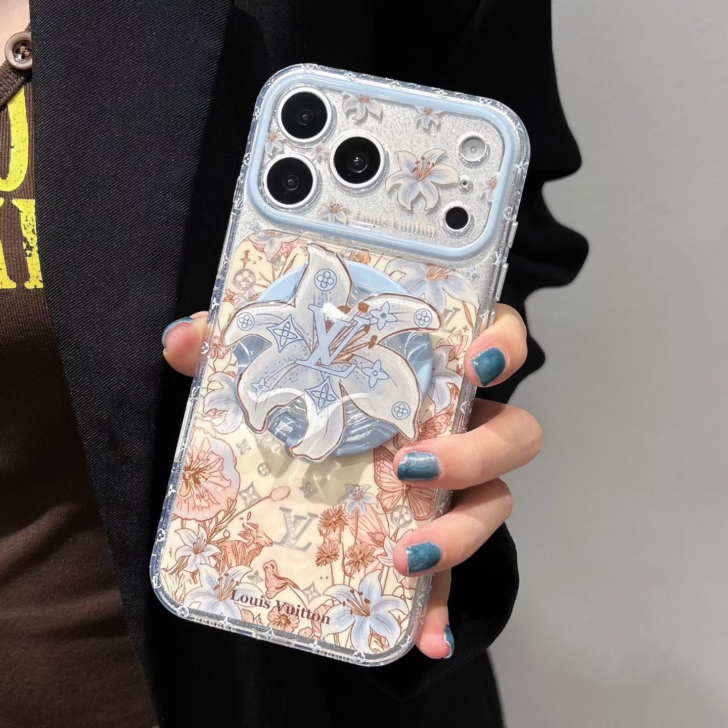 Louis Vuitton Floral MagSafe iPhone Case with Flower Grip Stand – iPhone 15 to 17 Pro Max