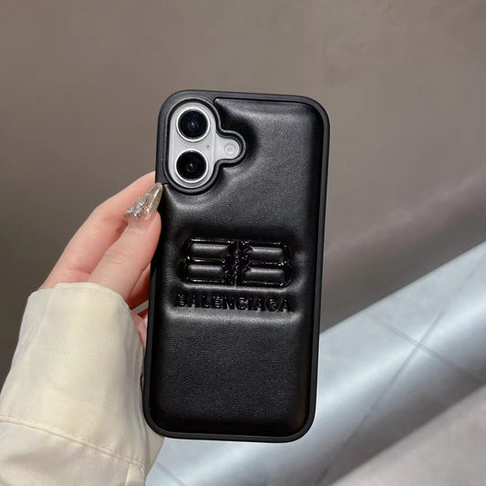 HypedEffects Balenciaga BB Logo Embossed Leather iPhone Case