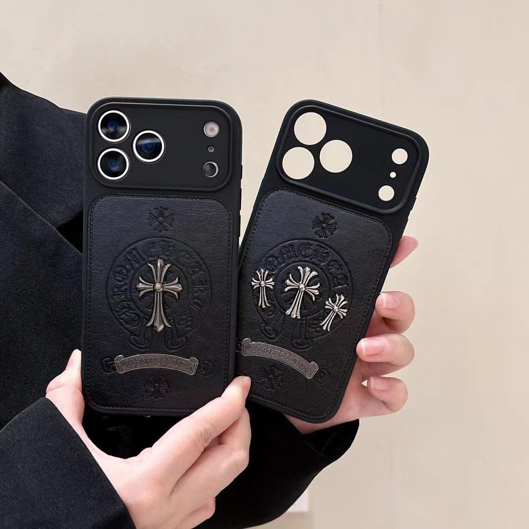 HypedEffects Chrome Hearts Inspired Cross Design Phone Case for iPhone 14 to iPhone 17 Pro Max