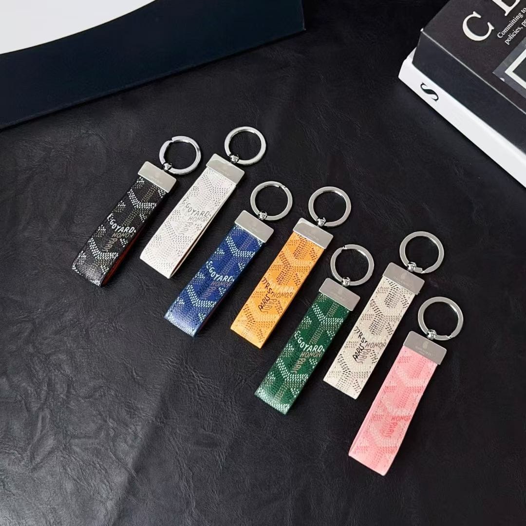 HypedEffects Goyard Signature Canvas Keychain with Leather Strap Luxury Designer Key Holder Available in 7 Colors