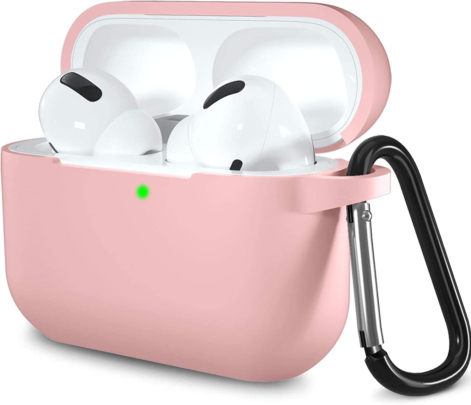 AirPods Pro 2 Silicone Case, Shockproof Protective Cover with Carabiner, Wireless Charging Compatible, Pink