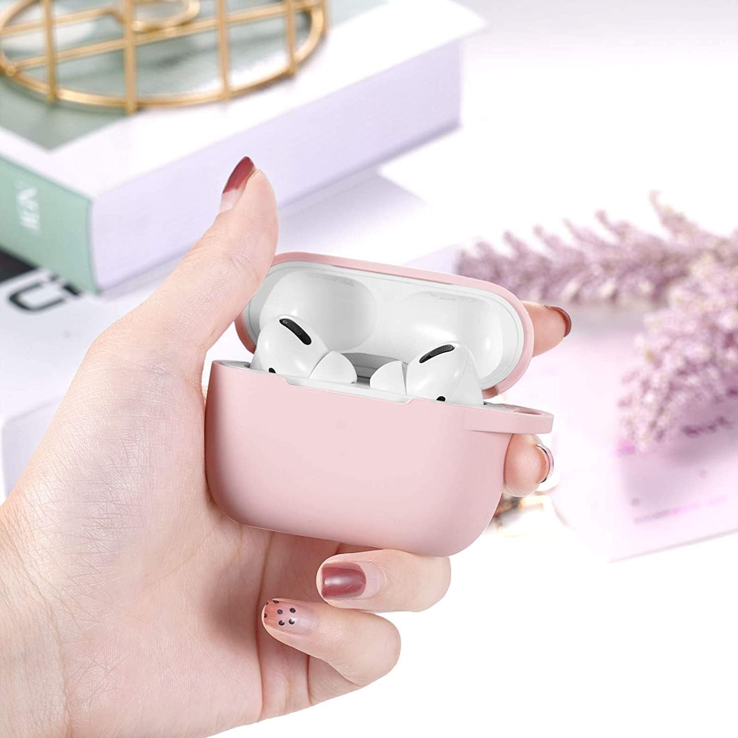 AirPods Pro 2 Silicone Case, Shockproof Protective Cover with Carabiner, Wireless Charging Compatible, Pink