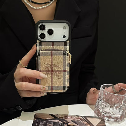 Louis Vuitton and Burberry Zip Wallet Case for iPhone 13 to 18 Pro Max