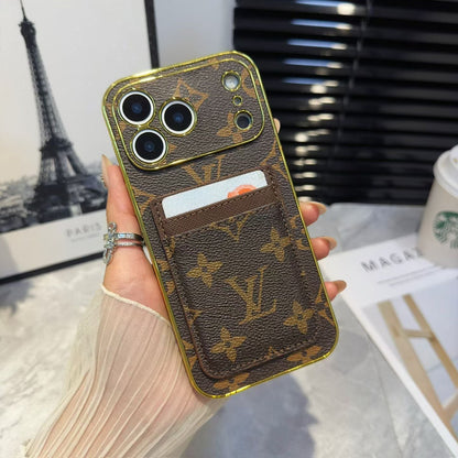 Louis Vuitton Monogram Card Holder iPhone Case with Gold Trim for iPhone 13 to 17 Pro Max