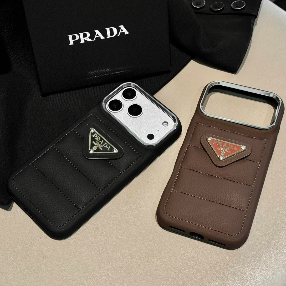 Prada Quilted Padded iPhone Case – Luxury Cover for iPhone 13 to 17 Pro Max