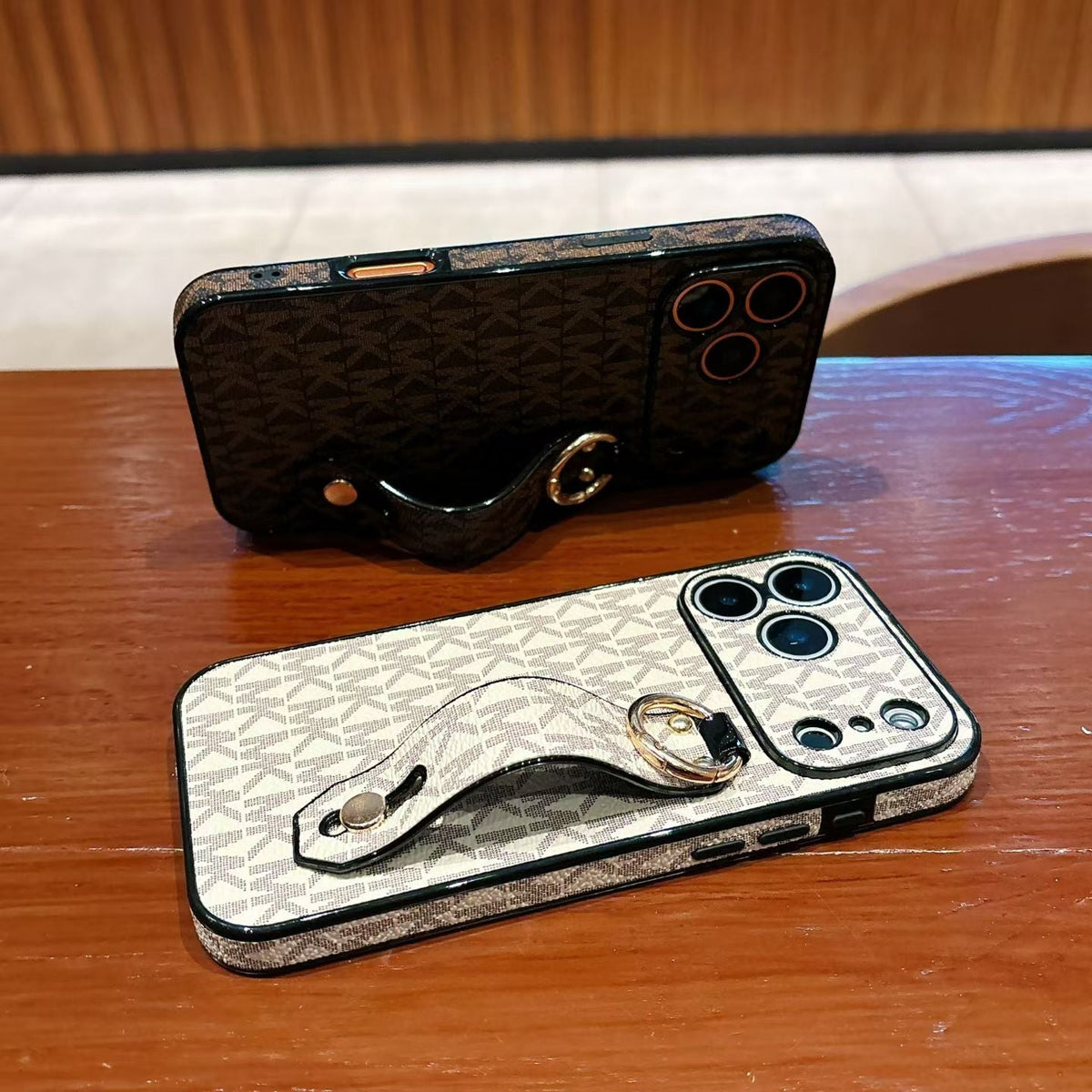 Michael Kors Monogram iPhone Case with Grip Strap & Ring Stand – iPhone 13 to 18 Pro Max