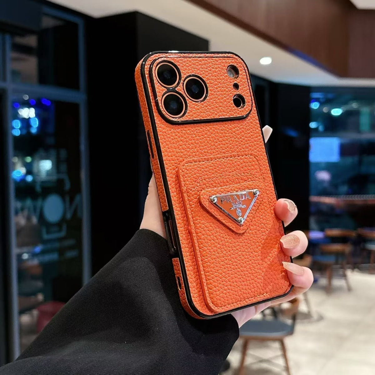 Prada Pebbled Card Holder iPhone Case – iPhone 11 to 17 Pro Max