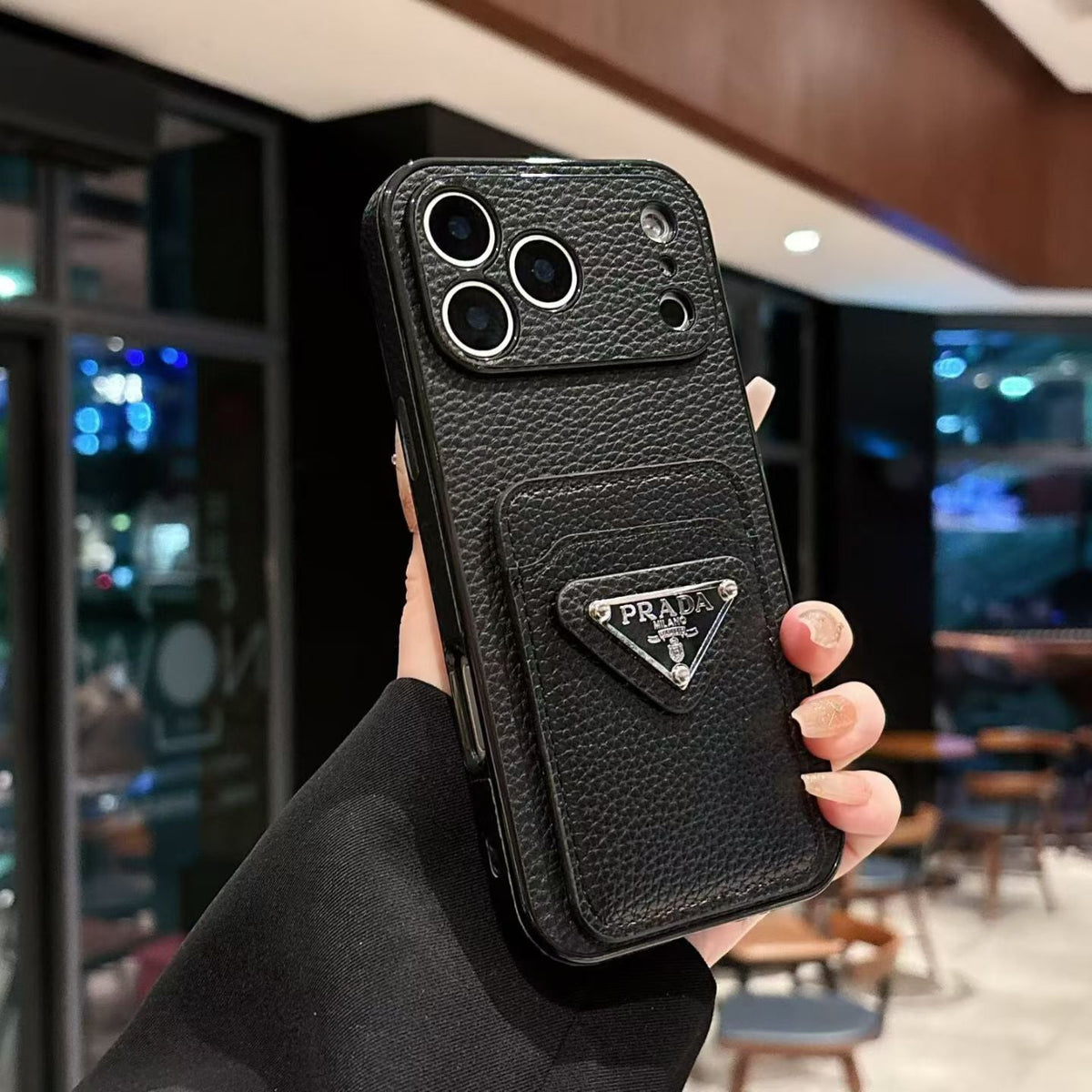 Prada Pebbled Card Holder iPhone Case – iPhone 11 to 17 Pro Max
