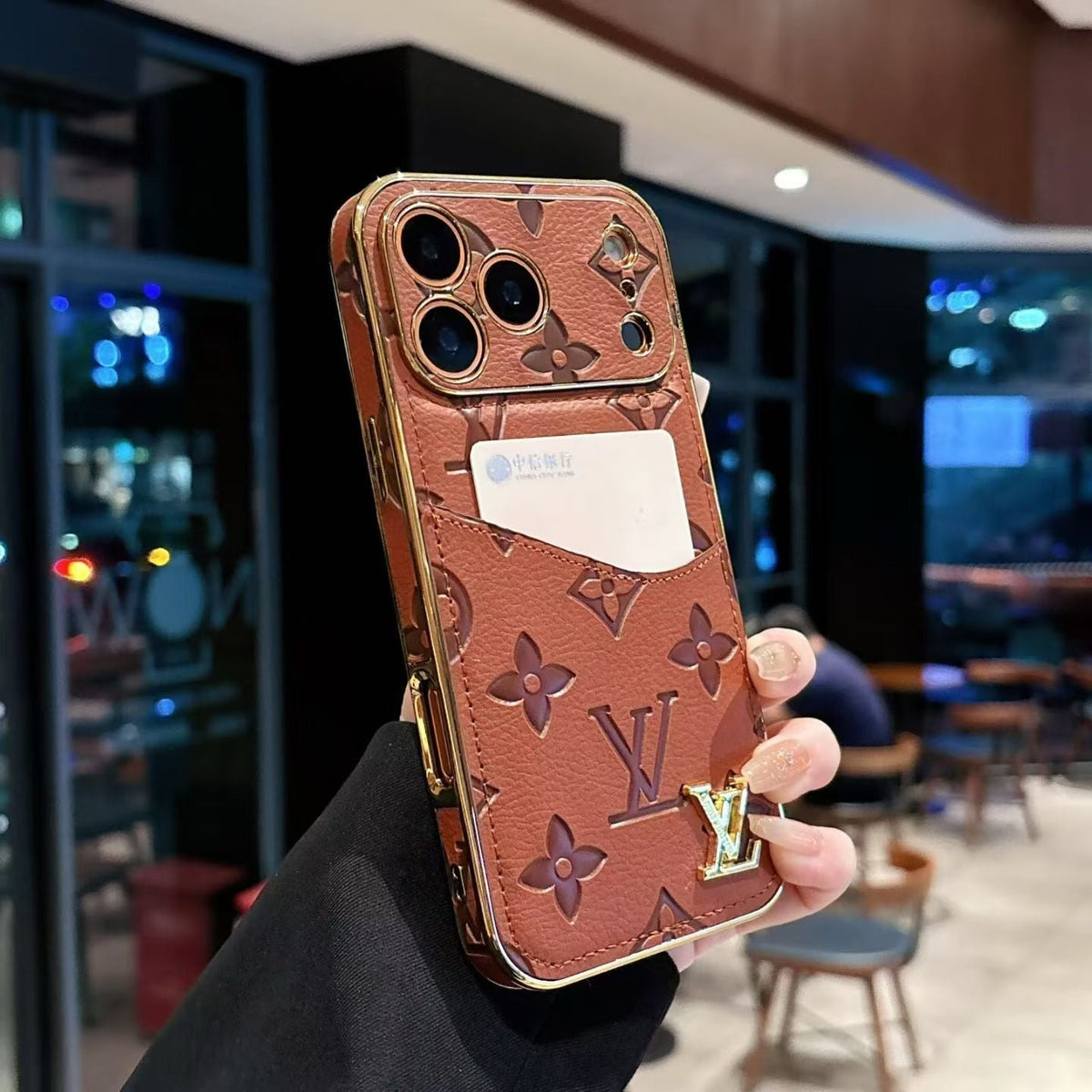 Louis Vuitton Monogram Card Holder iPhone Case with Gold Trim – iPhone 11 to 17 Pro Max