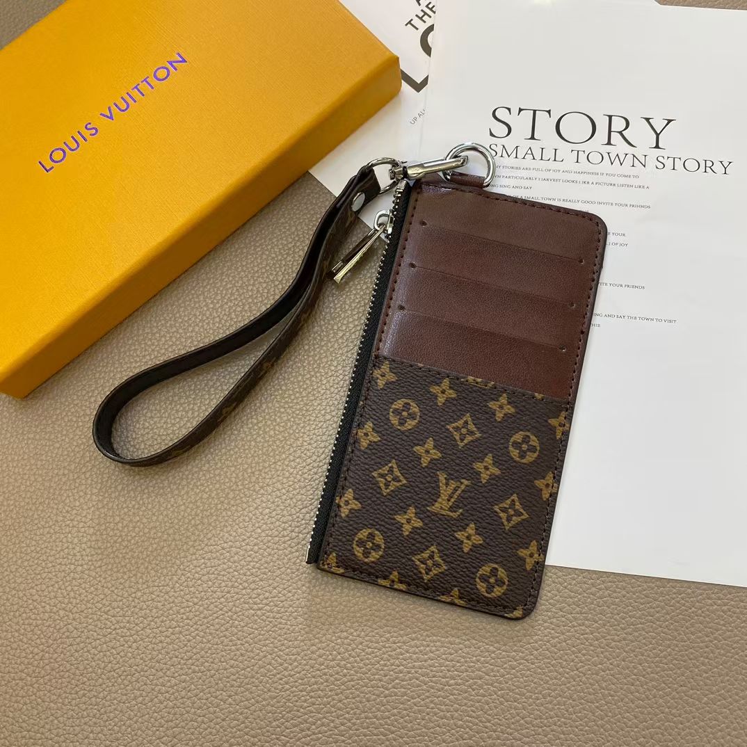 Louis Vuitton & Gucci Monogram Zip Card Holder Wristlet Wallet with Multiple Card Slots