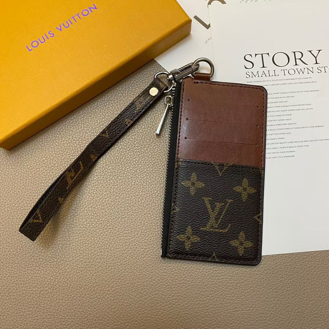 Louis Vuitton & Gucci Monogram Zip Card Holder Wristlet Wallet with Multiple Card Slots