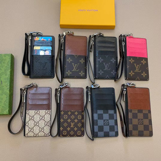Louis Vuitton & Gucci Monogram Zip Card Holder Wristlet Wallet with Multiple Card Slots