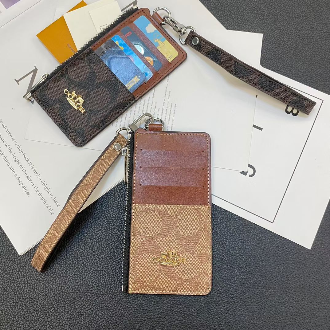 Coach Monogram Zip Card Holder Wallet with Wrist Strap