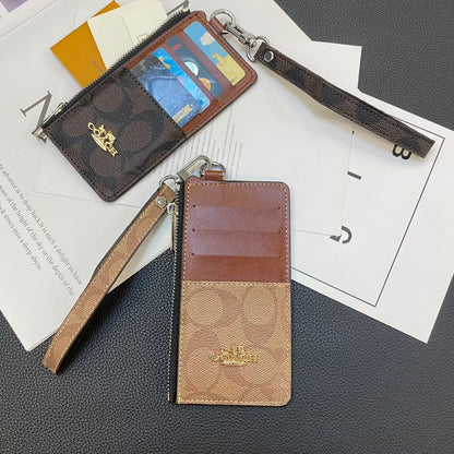 Coach Monogram Zip Card Holder Wallet with Wrist Strap