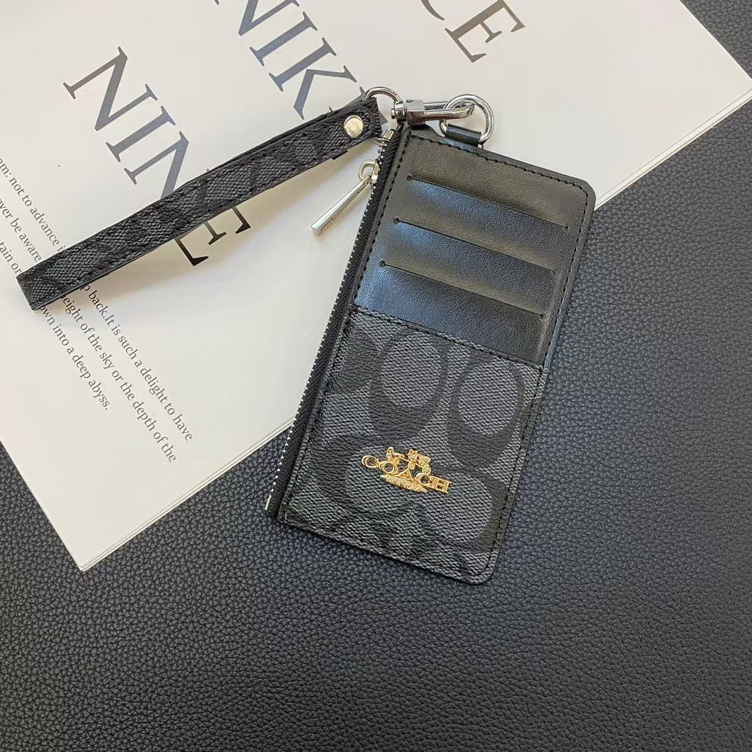 Coach Monogram Zip Card Holder Wallet with Wrist Strap