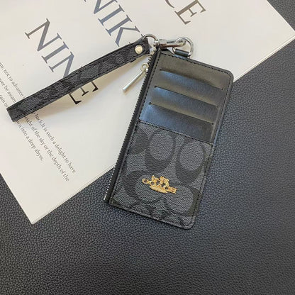Coach Monogram Zip Card Holder Wallet with Wrist Strap