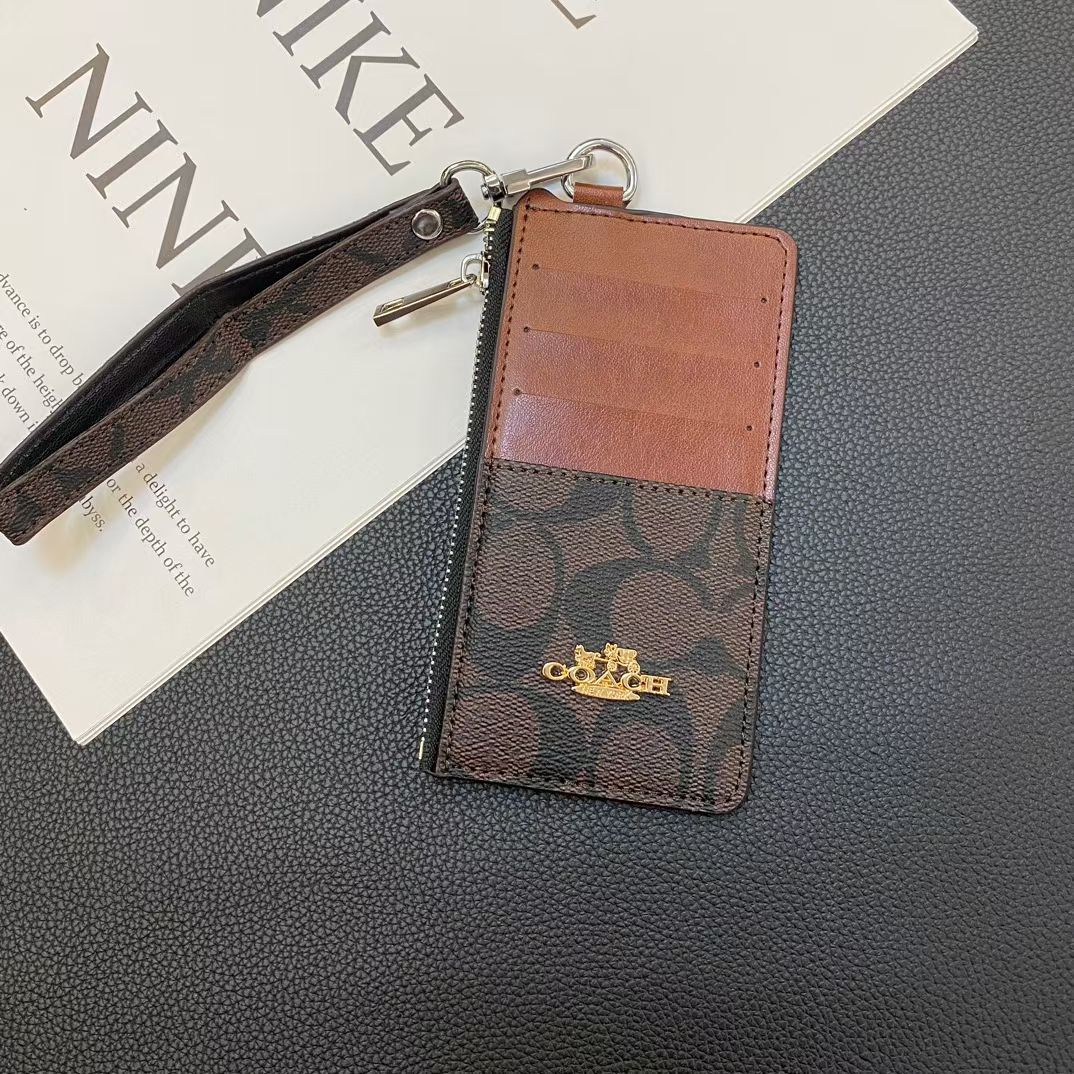 Coach Monogram Zip Card Holder Wallet with Wrist Strap