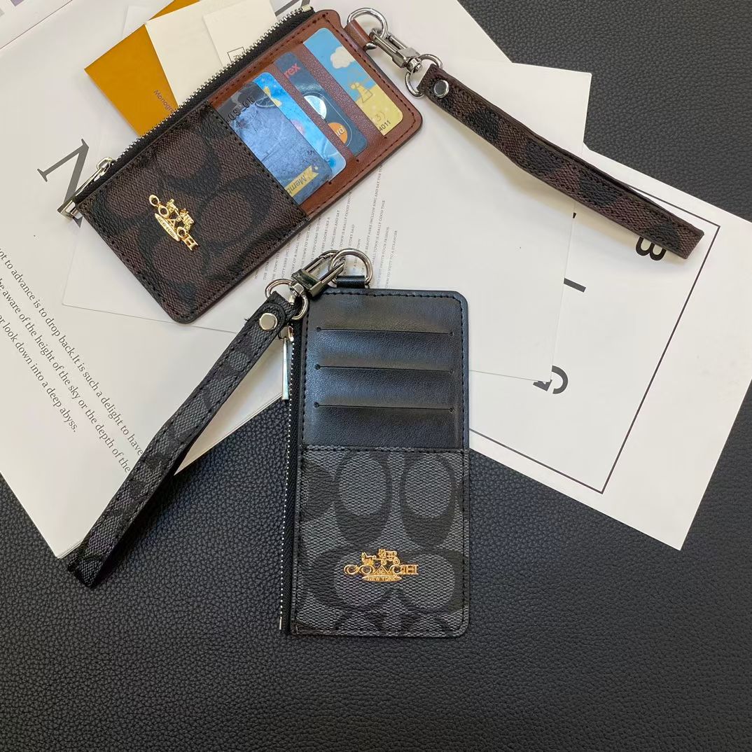 Coach Monogram Zip Card Holder Wallet with Wrist Strap