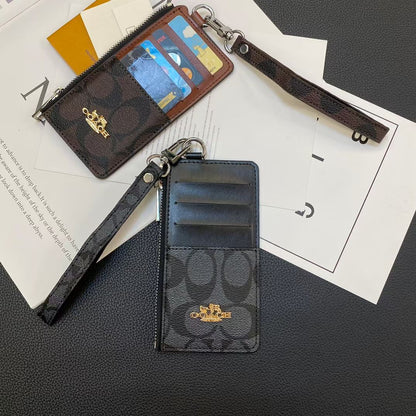 Coach Monogram Zip Card Holder Wallet with Wrist Strap