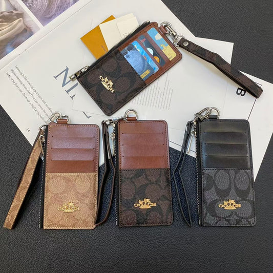 Coach Monogram Zip Card Holder Wallet with Wrist Strap