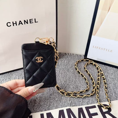 Chanel Quilted Mini Crossbody Card Holder with Chain Strap