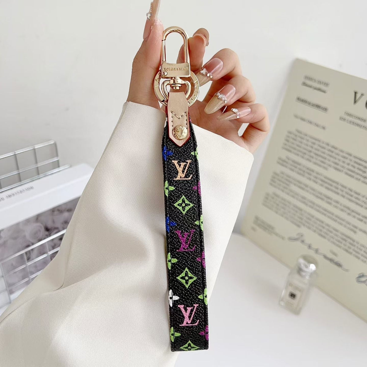 Louis Vuitton Monogram Wristlet Keychain with Gold-Tone Swivel Clip