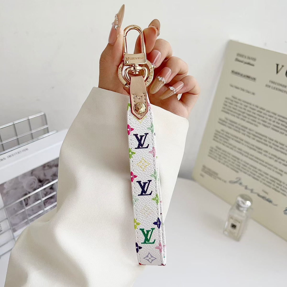 Louis Vuitton Monogram Wristlet Keychain with Gold-Tone Swivel Clip