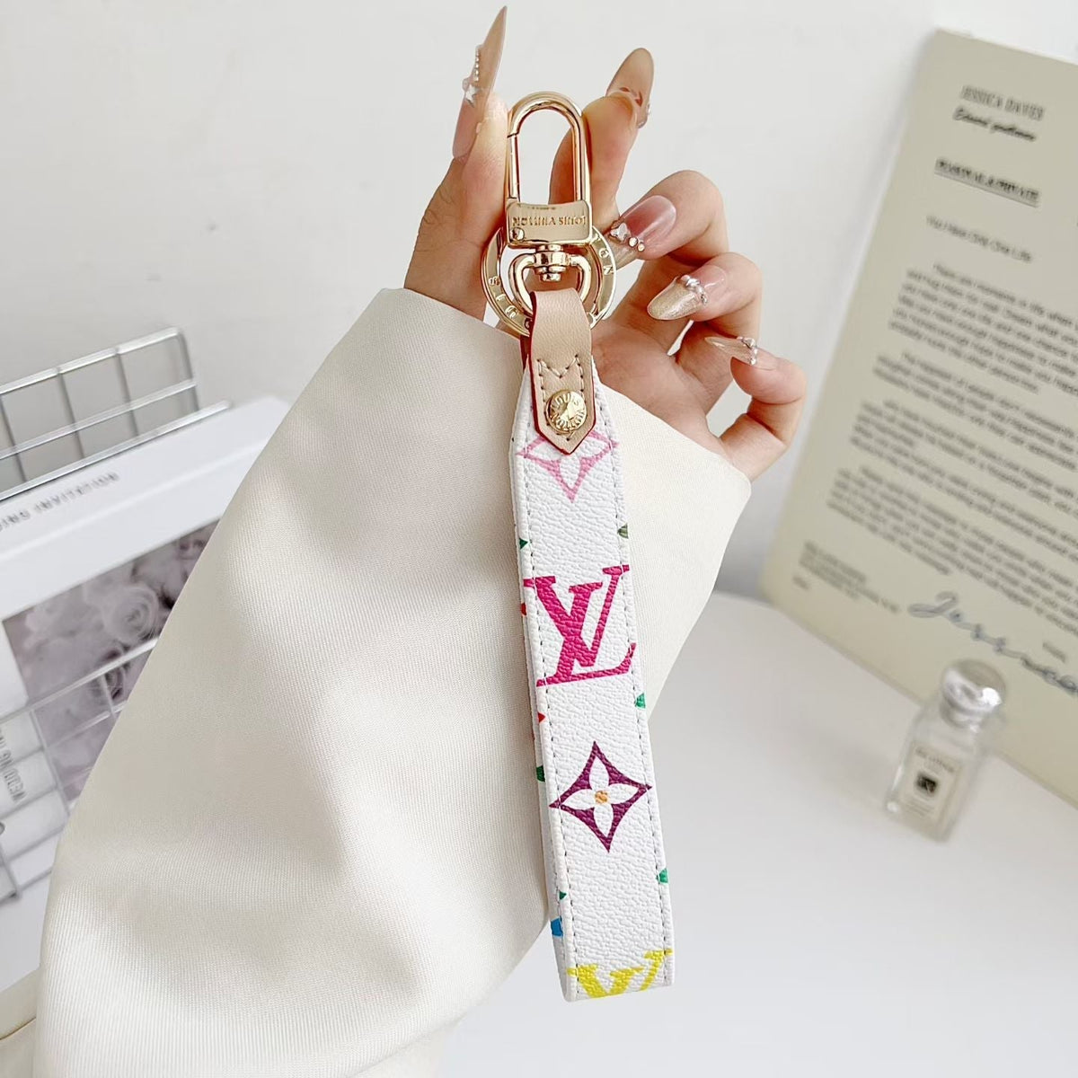 Louis Vuitton Monogram Wristlet Keychain with Gold-Tone Swivel Clip