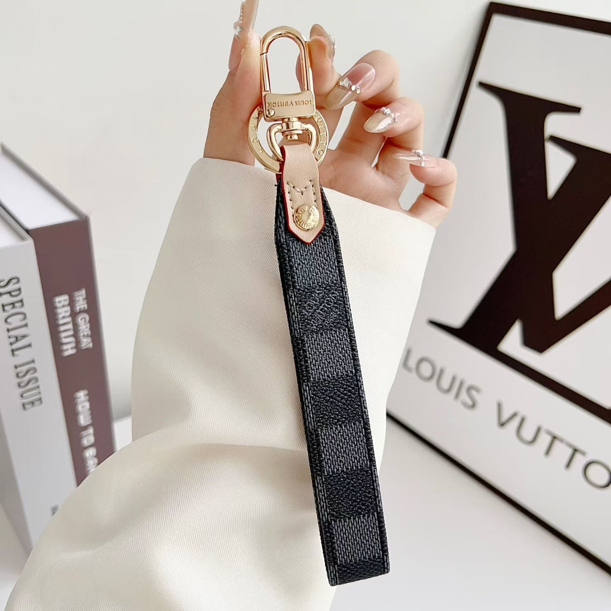 Louis Vuitton Monogram Wristlet Keychain with Gold-Tone Swivel Clip
