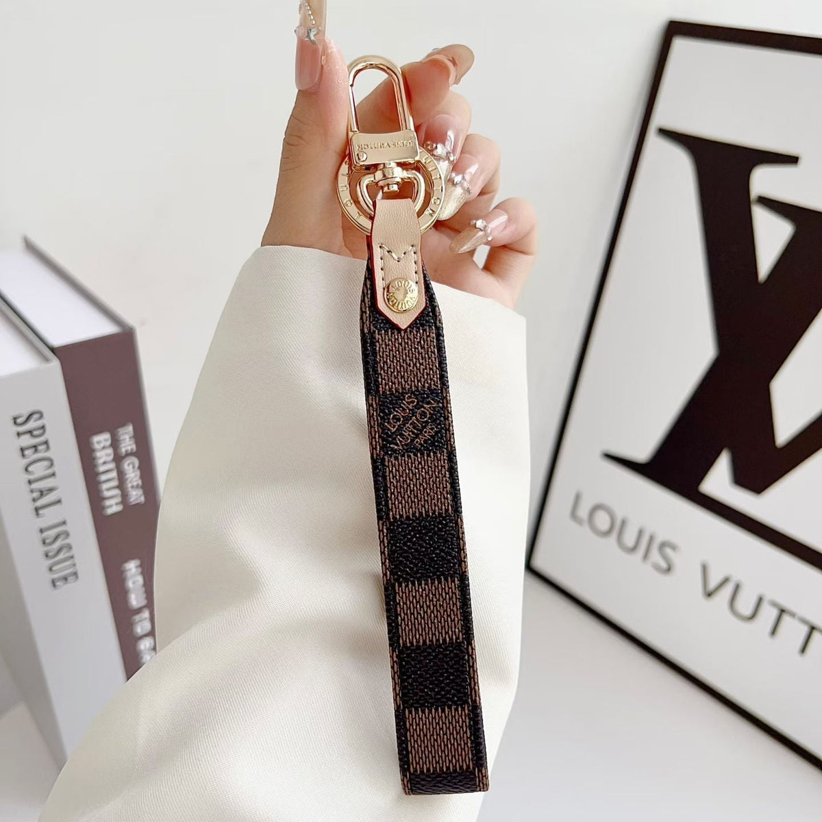 Louis Vuitton Monogram Wristlet Keychain with Gold-Tone Swivel Clip