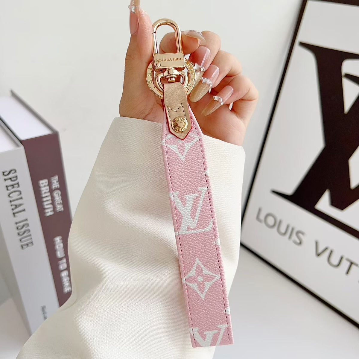 Louis Vuitton Monogram Wristlet Keychain with Gold-Tone Swivel Clip