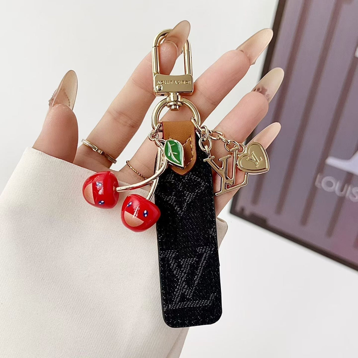 Louis Vuitton Cherry Charm Wristlet Keychain with Gold-Tone Clip