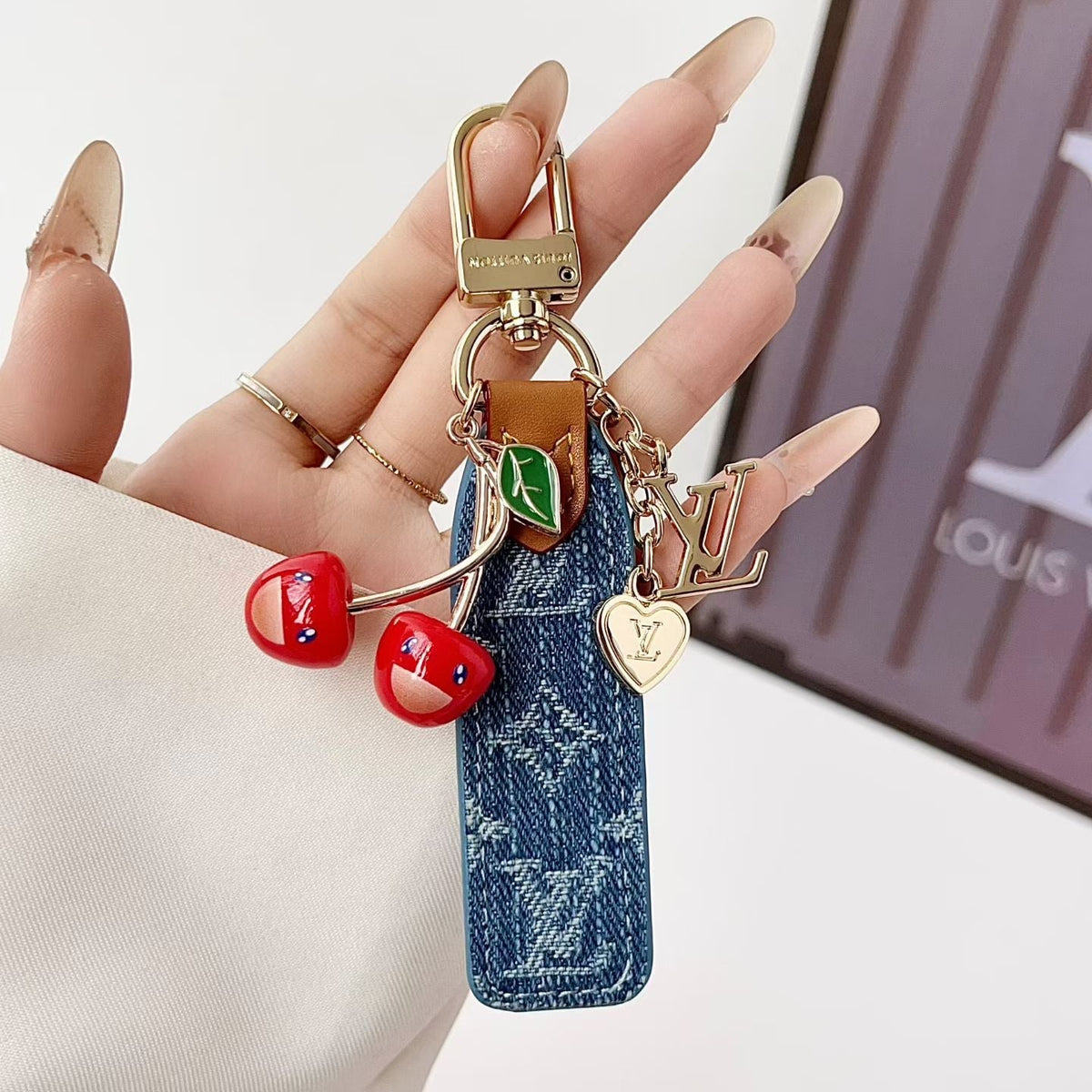 Louis Vuitton Cherry Charm Wristlet Keychain with Gold-Tone Clip