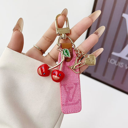 Louis Vuitton Cherry Charm Wristlet Keychain with Gold-Tone Clip