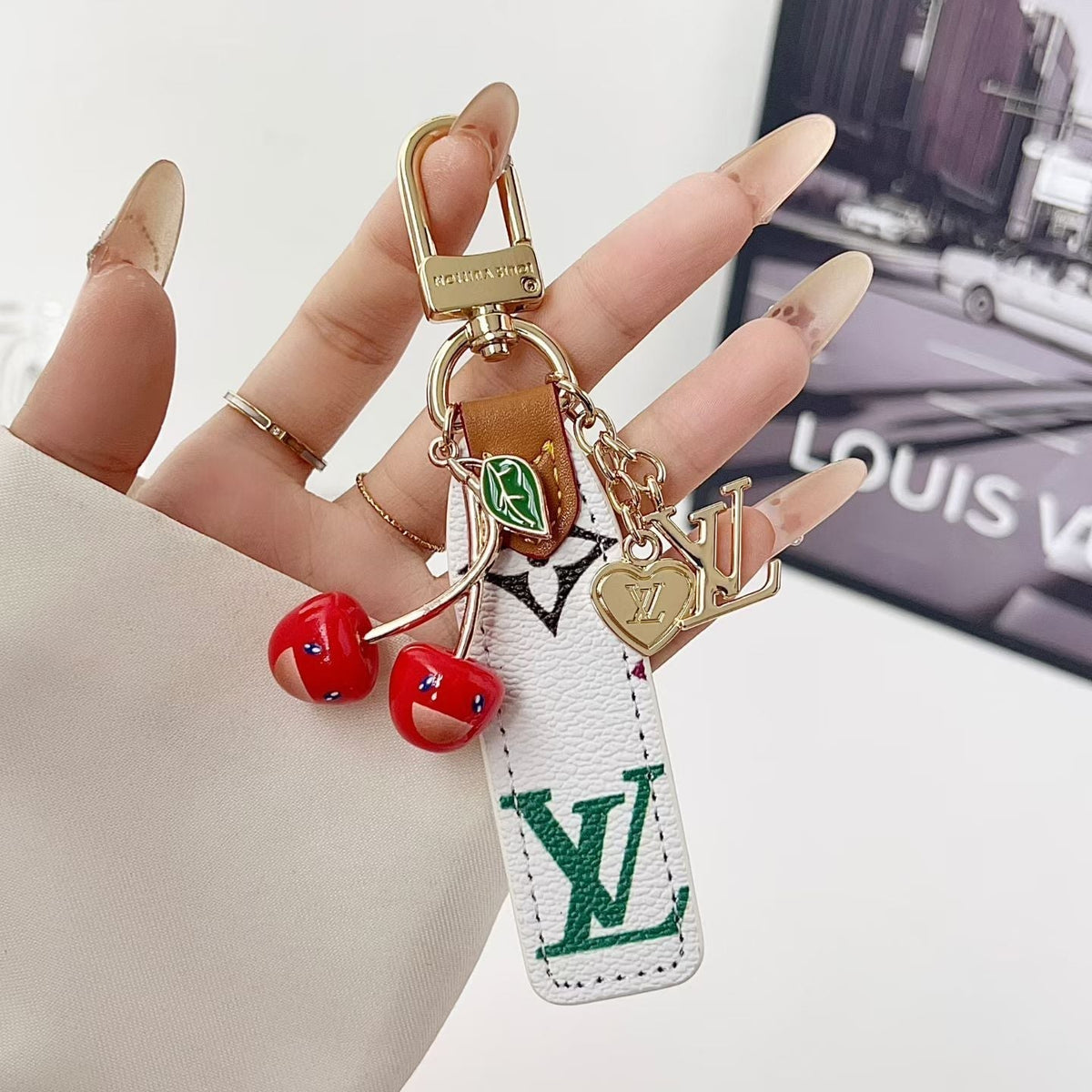 Louis Vuitton Cherry Charm Wristlet Keychain with Gold-Tone Clip