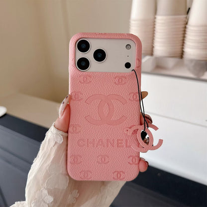 Chanel Embossed CC Leather-Style iPhone Case with Logo Charm – iPhone 13 to 17 Pro Max