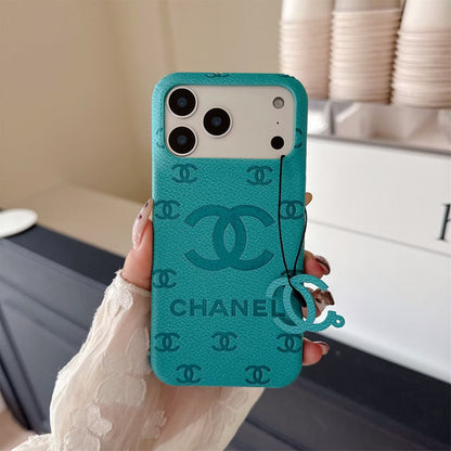 Chanel Embossed CC Leather-Style iPhone Case with Logo Charm – iPhone 13 to 17 Pro Max
