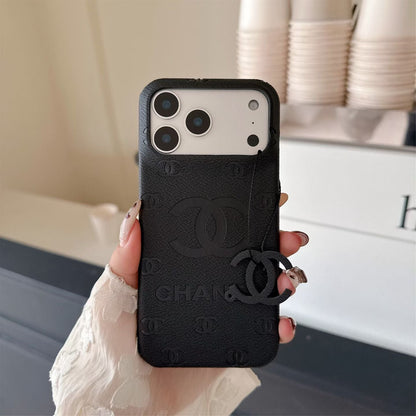 Chanel Embossed CC Leather-Style iPhone Case with Logo Charm – iPhone 13 to 17 Pro Max
