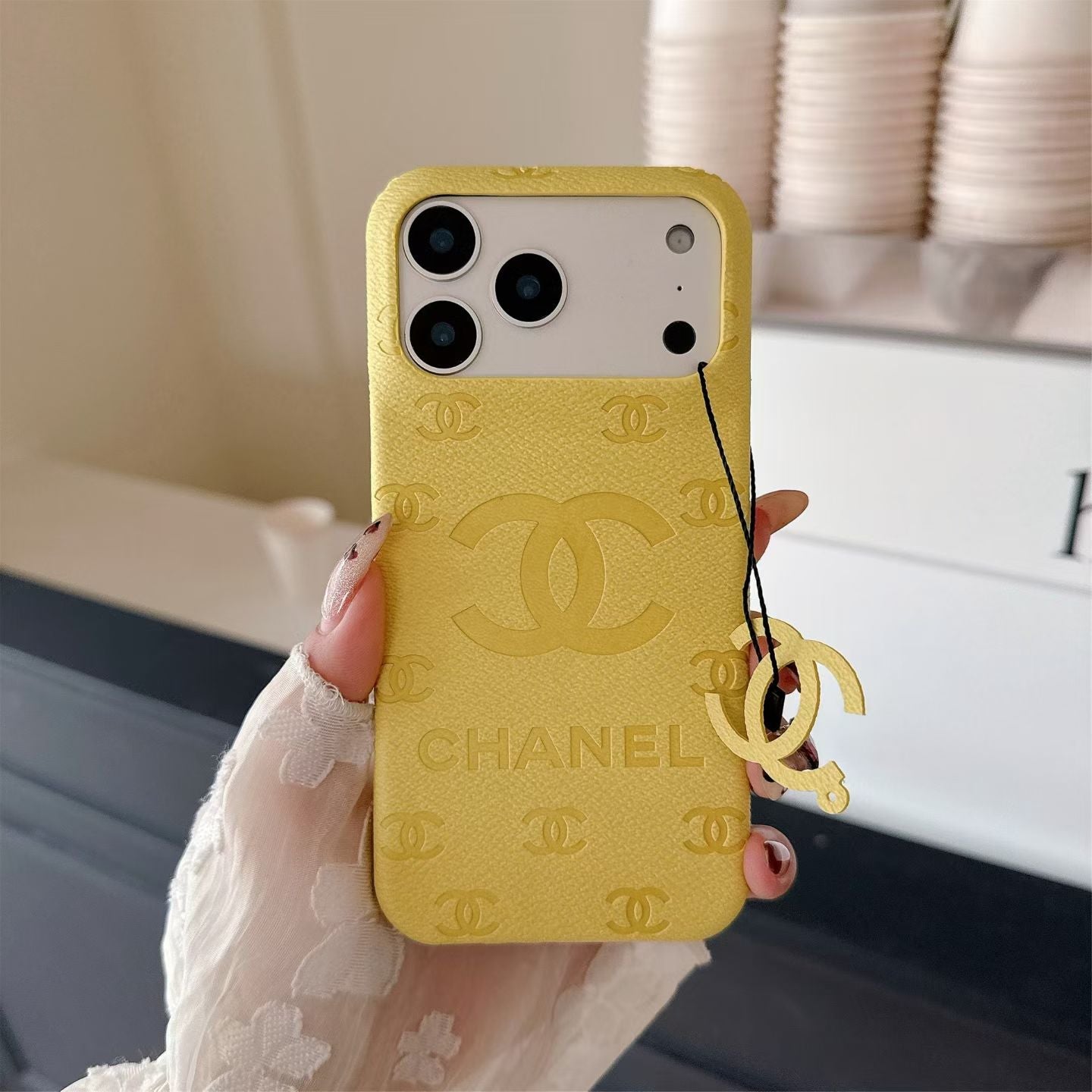 Chanel Embossed CC Leather-Style iPhone Case with Logo Charm – iPhone 13 to 17 Pro Max