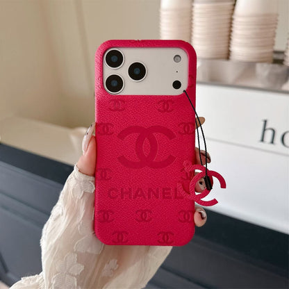 Chanel Embossed CC Leather-Style iPhone Case with Logo Charm – iPhone 13 to 17 Pro Max