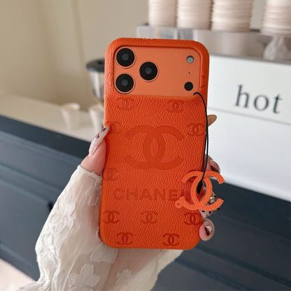 Chanel Embossed CC Leather-Style iPhone Case with Logo Charm – iPhone 13 to 17 Pro Max