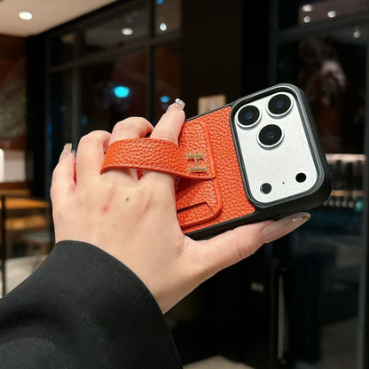 Hermès Leather-Style Wallet iPhone Case with Card Holder & Ring Grip – iPhone 13 to 17 Pro Max