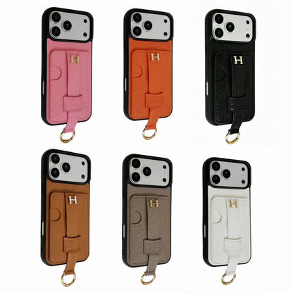 Hermès Leather-Style Wallet iPhone Case with Card Holder & Ring Grip – iPhone 13 to 17 Pro Max