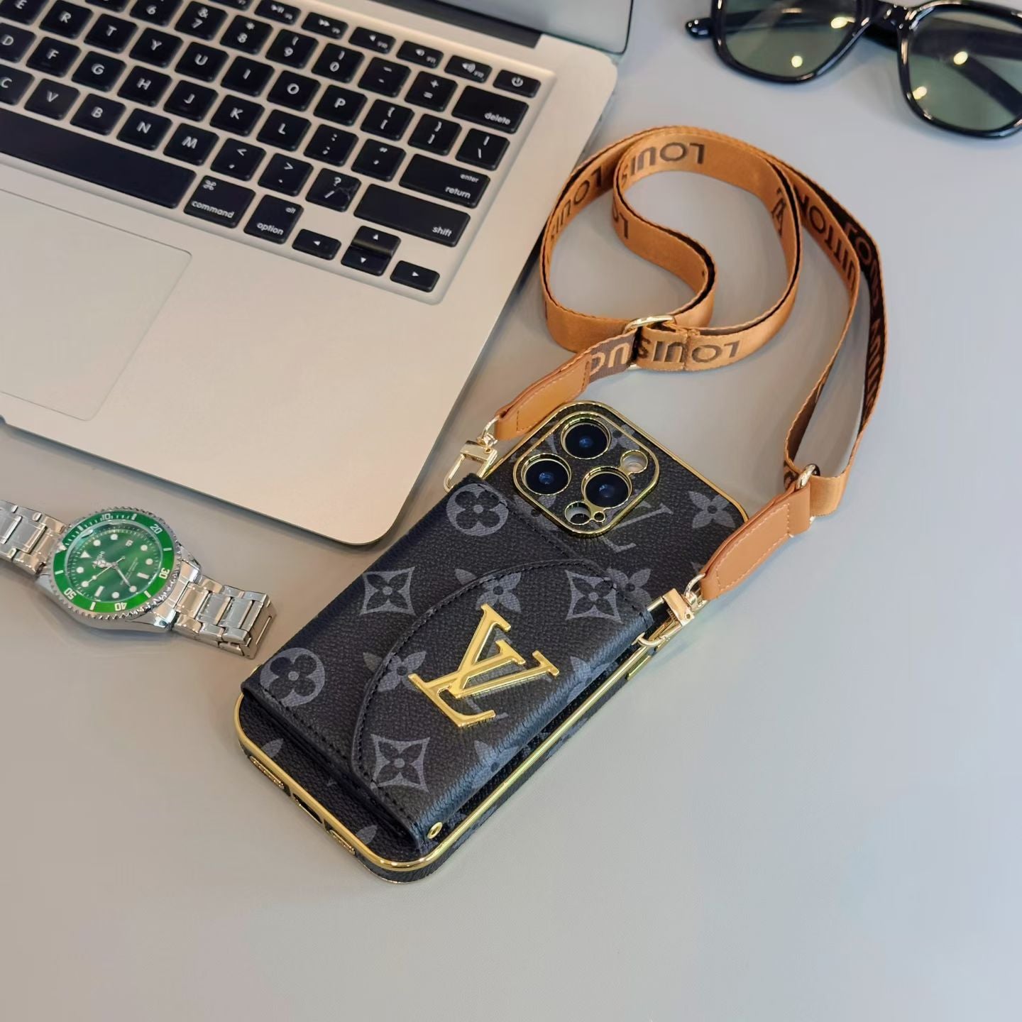 Louis Vuitton & Gucci Crossbody Wallet Case for iPhone 13 to 17 Pro Max