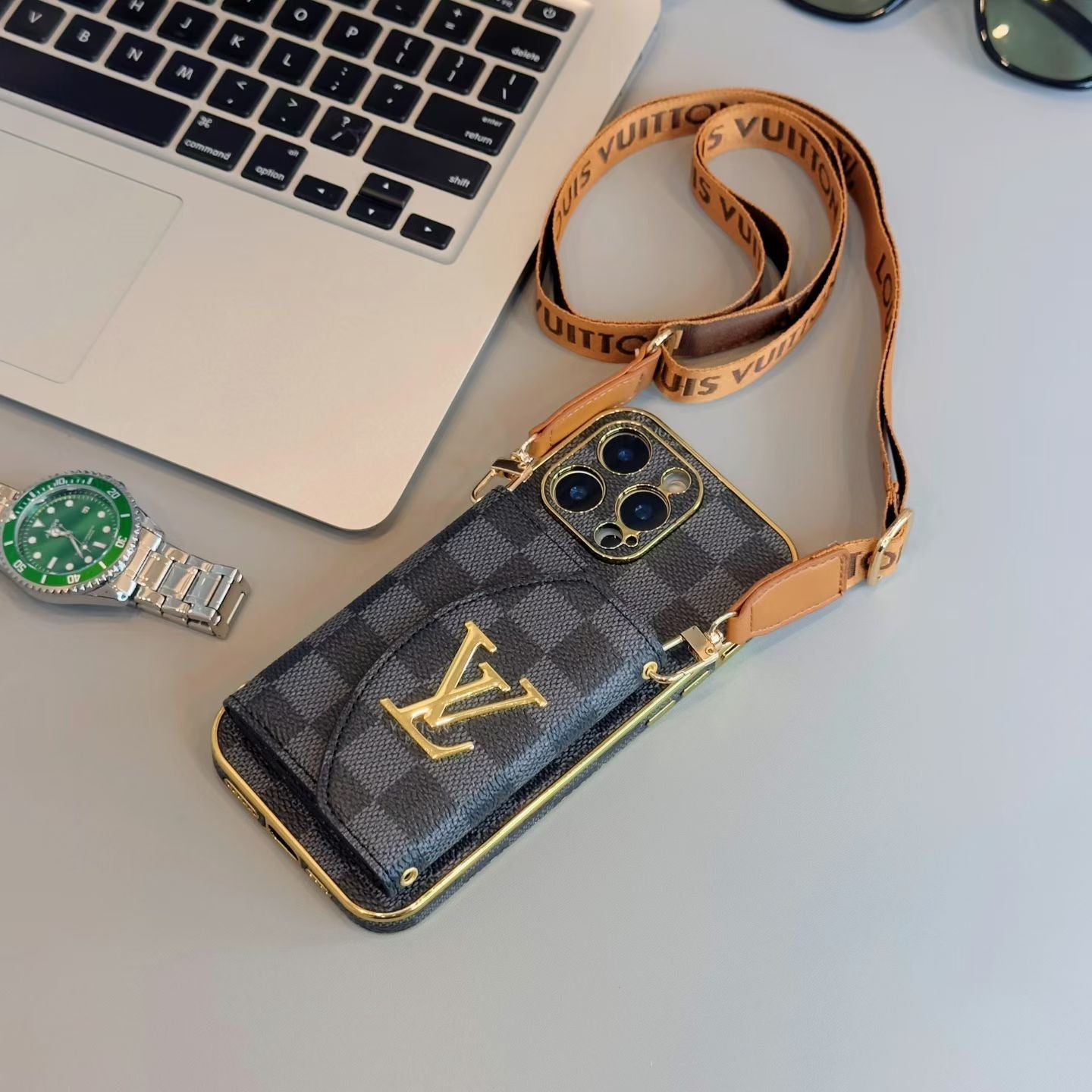 Louis Vuitton & Gucci Crossbody Wallet Case for iPhone 13 to 17 Pro Max
