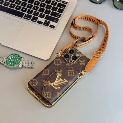 Louis Vuitton & Gucci Crossbody Wallet Case for iPhone 13 to 17 Pro Max