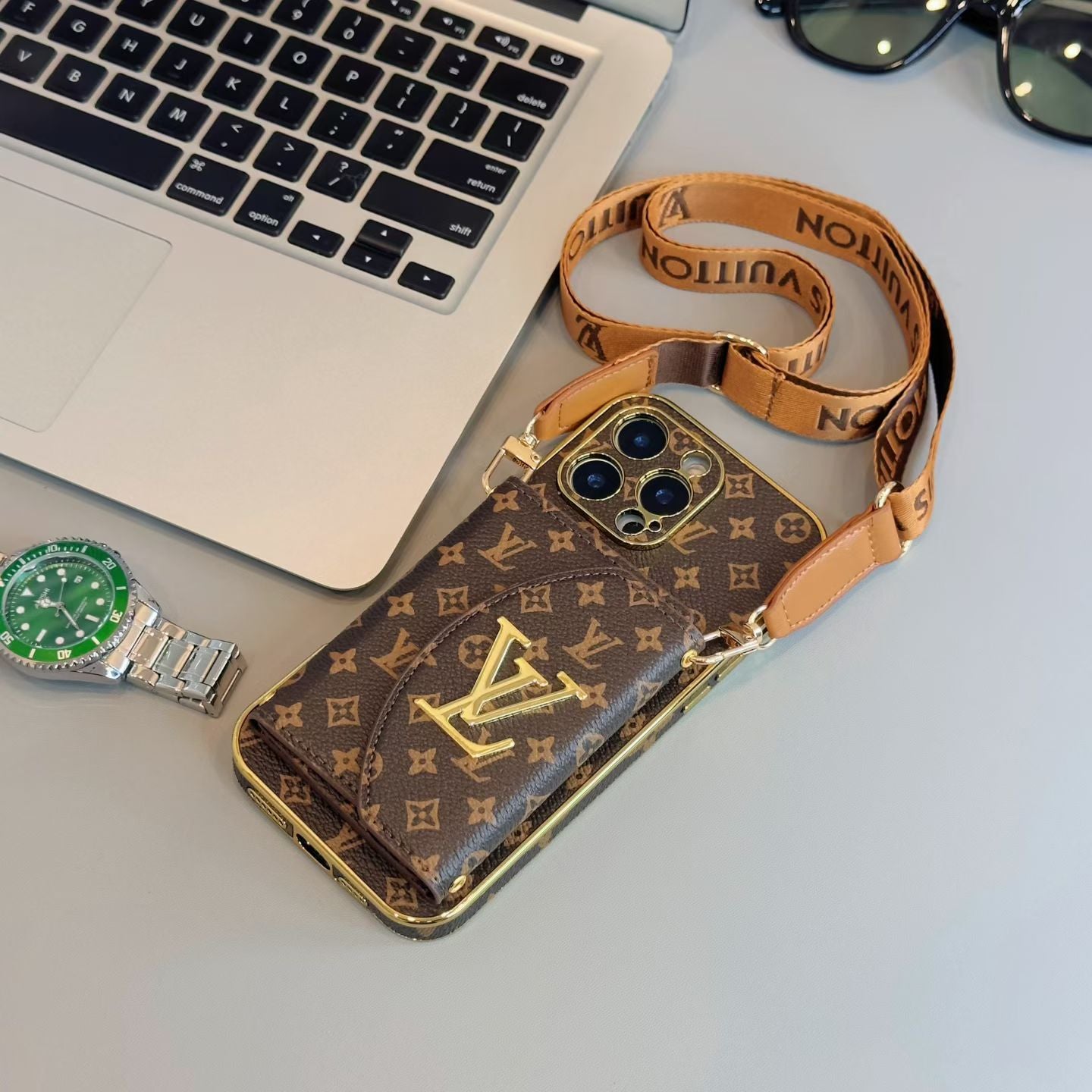 Louis Vuitton & Gucci Crossbody Wallet Case for iPhone 13 to 17 Pro Max