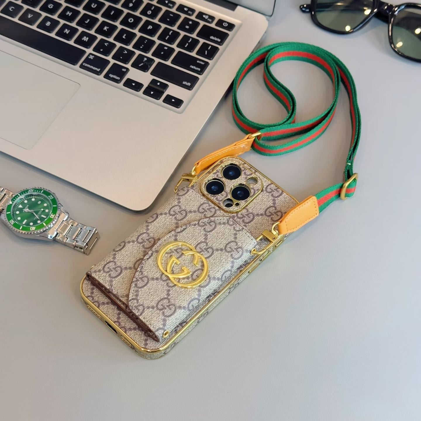 Louis Vuitton & Gucci Crossbody Wallet Case for iPhone 13 to 17 Pro Max