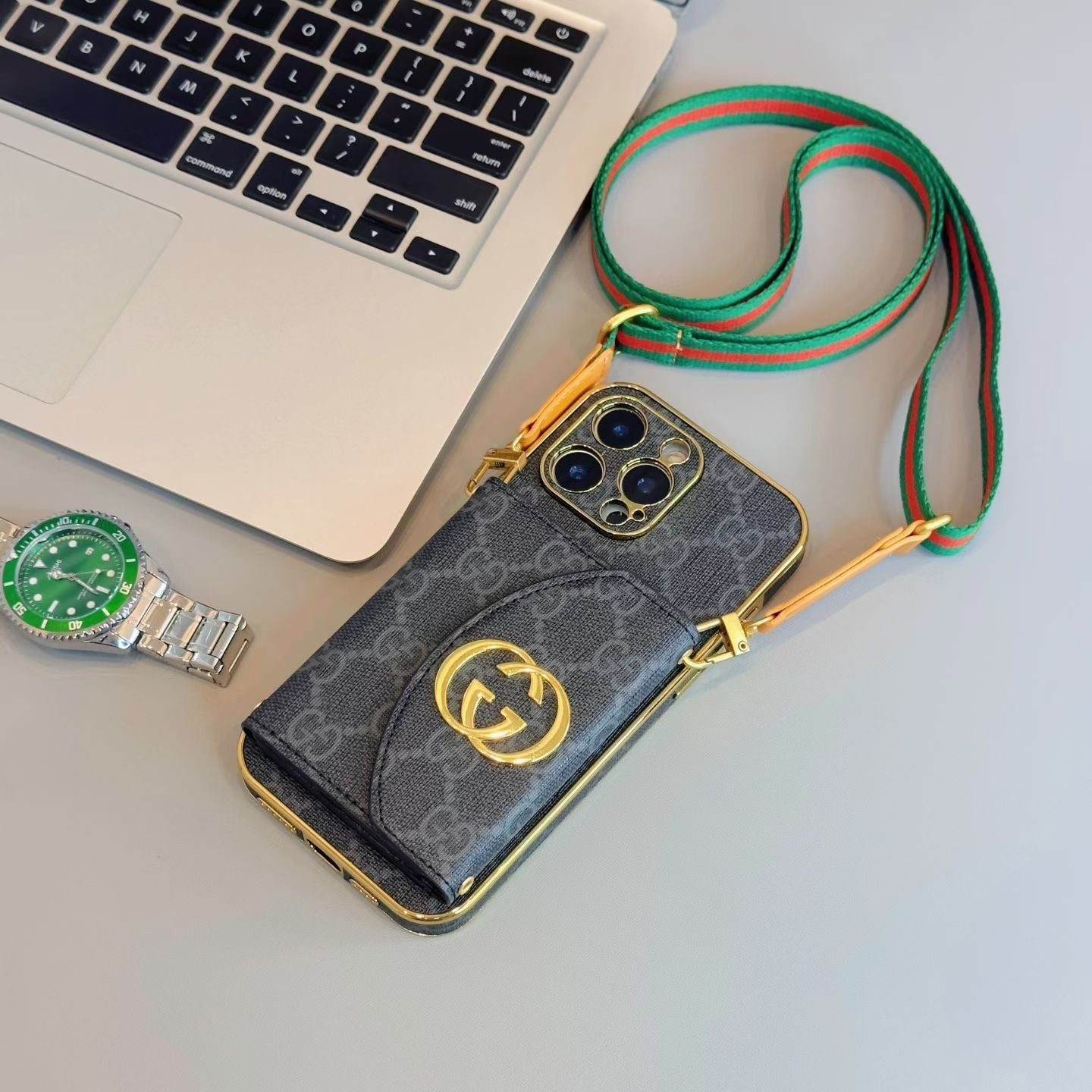 Louis Vuitton & Gucci Crossbody Wallet Case for iPhone 13 to 17 Pro Max